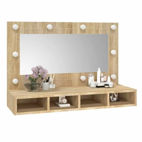 Ormarić s ogledalom LED boja hrasta sonome 90 x 31,5 x 62 cm - Sonoma hrast Cijena