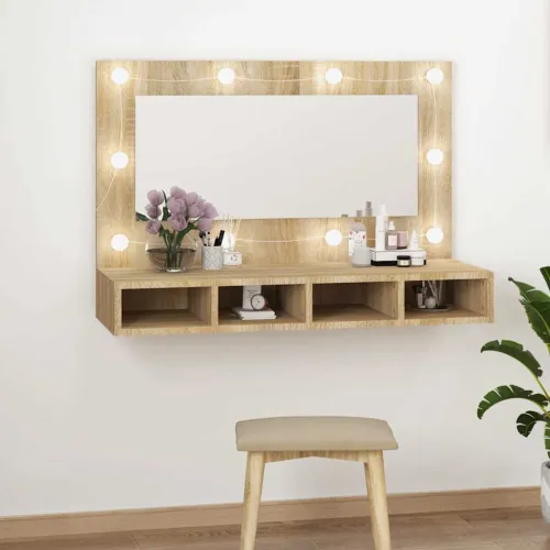 Ormarić s ogledalom LED boja hrasta sonome 90 x 31,5 x 62 cm - Sonoma hrast Cijena