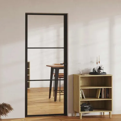 Sobna vrata od stakla ESG i aluminija 83 x 201,5 cm crna - Crna i prozirna 83 x 201.5 cm 1 2 vodoravne šipke Cijena