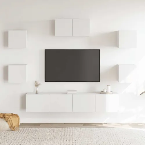 7-dijelni set TV ormarića bijeli od konstruiranog drva - Bijela 7 60 cm Bijela Cijena
