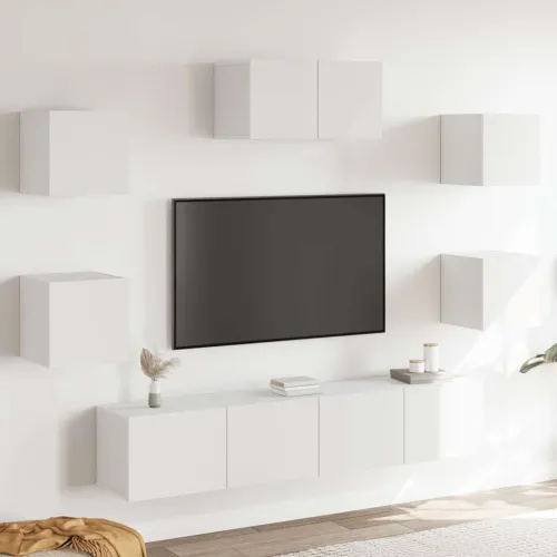 7-dijelni set TV ormarića bijeli od konstruiranog drva - Bijela 7 60 cm Bijela Cijena