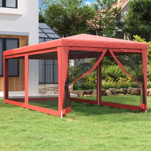 Šator za svadbe - šator za zabave sa 6 mrežastih bočnih zidova crveni 3x6 m HDPE - Crvena 3 x 6 m 1 sa 6 bočnih stranica Cijena