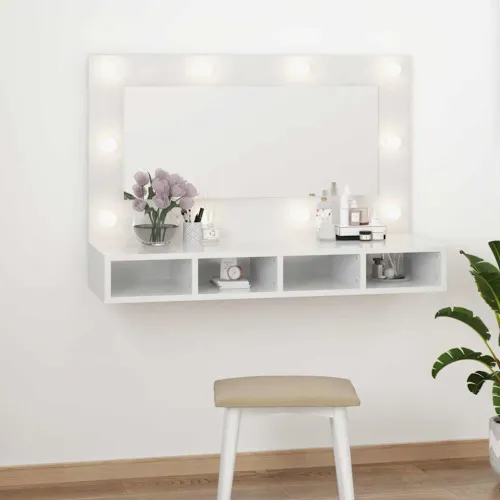 Ormarić s ogledalom LED svjetlima sjajni bijeli 90x31,5x62 cm - Visoko sjajno bijela Cijena