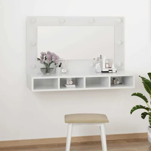 Ormarić s ogledalom LED svjetlima sjajni bijeli 90x31,5x62 cm - Visoko sjajno bijela Cijena