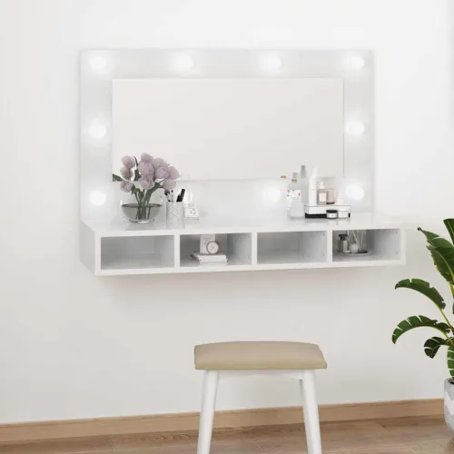 Ormarić s ogledalom LED svjetlima sjajni bijeli 90x31,5x62 cm - Visoko sjajno bijela Cijena