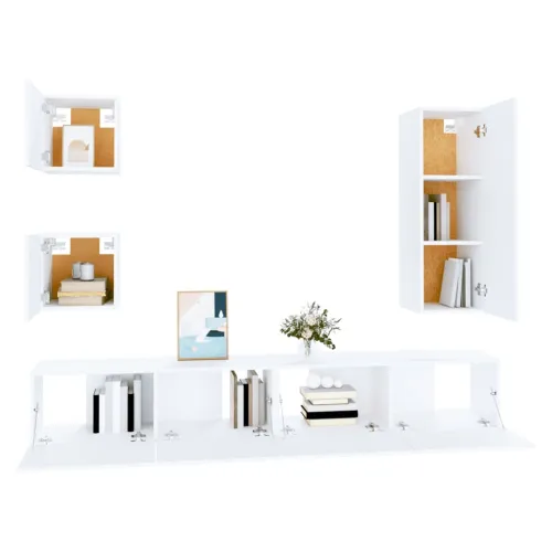 5-dijelni set TV ormarića bijeli od konstruiranog drva - Bijela 1 90 cm Cijena