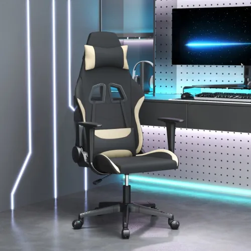 Masažna Gaming stolica od tkanine crna i krem - Krema Bez naslona za noge Cijena