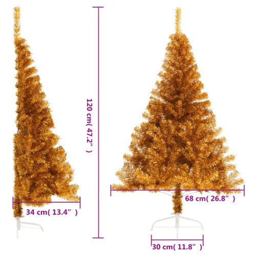 Umjetna polovica božićnog drvca sa stalkom zlatna 120 cm PET - Zlatno 120 cm Cijena
