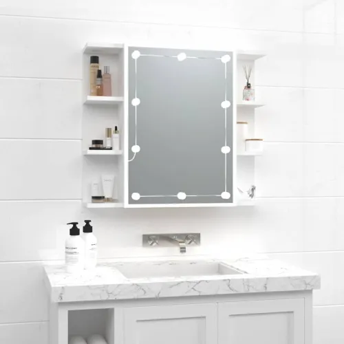 Ormarić s ogledalom i LED svjetlima bijeli 70 x 16,5 x 60 cm - Bijela Cijena