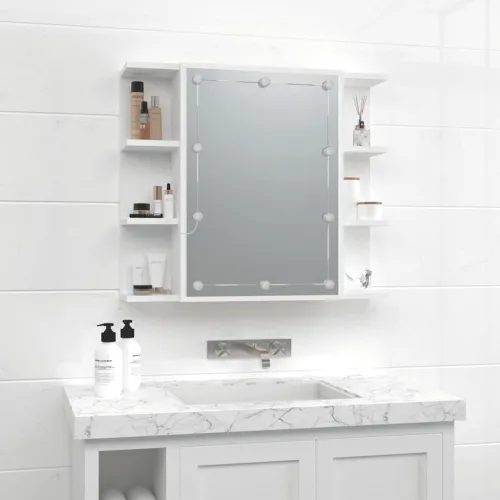 Ormarić s ogledalom i LED svjetlima bijeli 70 x 16,5 x 60 cm - Bijela Cijena
