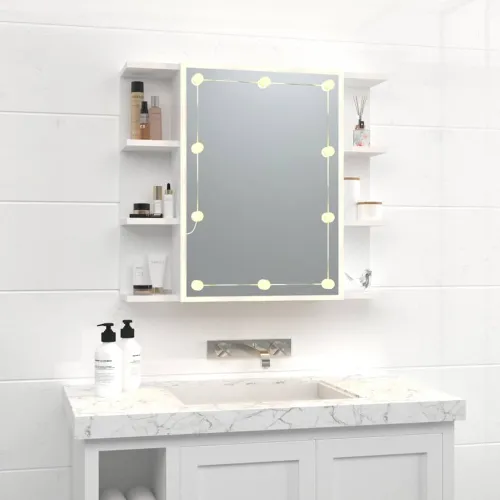 Ormarić s ogledalom i LED svjetlima bijeli 70 x 16,5 x 60 cm - Bijela Cijena