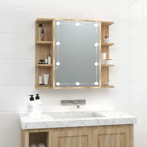 Ormarić s ogledalom LED boja hrasta sonome 70 x 16,5 x 60 cm - Sonoma hrast Cijena