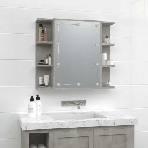 Ormarić s ogledalom i LED svjetlima boja betona 70x16,5x60 cm - Beton siva Cijena