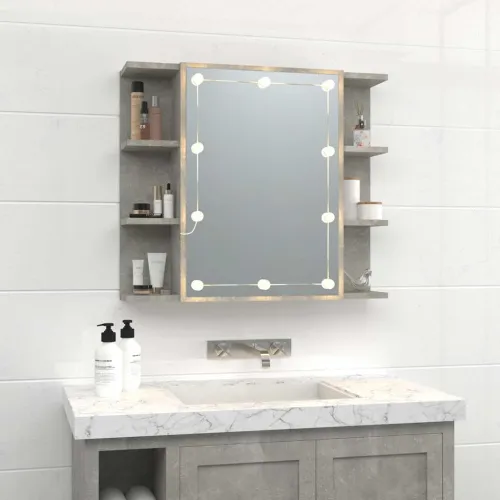 Ormarić s ogledalom i LED svjetlima boja betona 70x16,5x60 cm - Beton siva Cijena