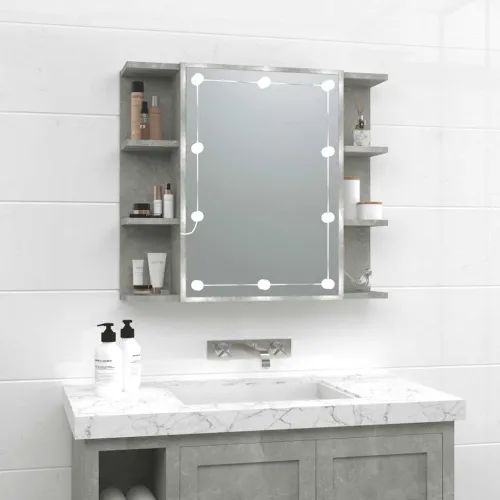 Ormarić s ogledalom i LED svjetlima boja betona 70x16,5x60 cm - Beton siva Cijena