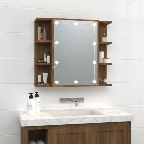 Ormarić s ogledalom LED boja smeđeg hrasta 70 x 16,5 x 60 cm - Smeđi hrast Cijena