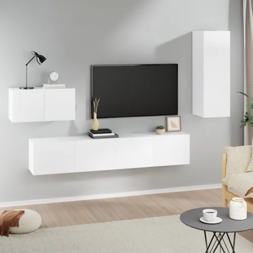 4-dijelni set TV ormarića bijeli od konstruiranog drva - Bijela 4 90 cm Bijela Cijena