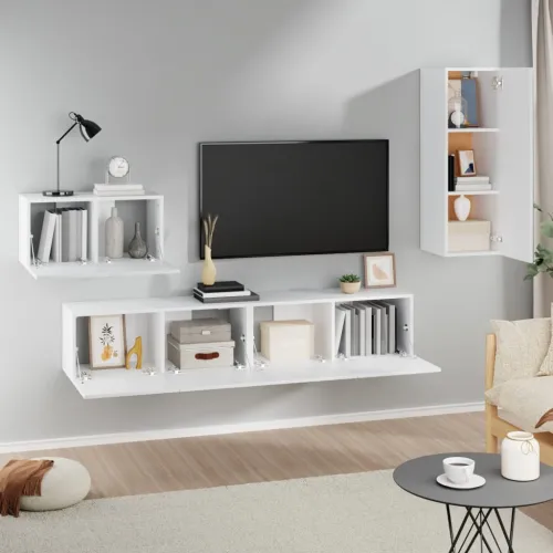 4-dijelni set TV ormarića bijeli od konstruiranog drva - Bijela 4 90 cm Bijela Cijena