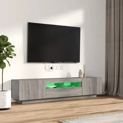 2-dijelni set TV ormarića LED boja hrasta od konstruiranog drva - Sivi hrast sonoma Cijena