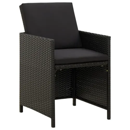Vrtna garnitura - 9-dijelni vrtni blagovaonski set s jastucima crni od poliratana - Crna Dužina stola 109 cm 8 x fotelja + stol  Cijena