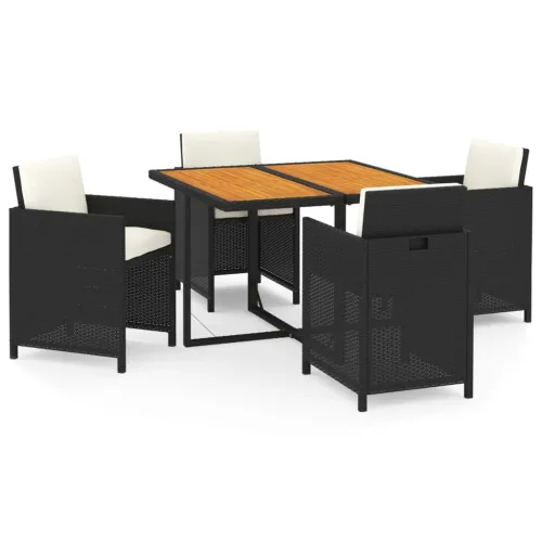 Vrtna garnitura - 5-dijelni vrtni blagovaonski set s jastucima od poliratana crni - Crna i krem bijela Dužina stola 109 cm 4 x f Cijena