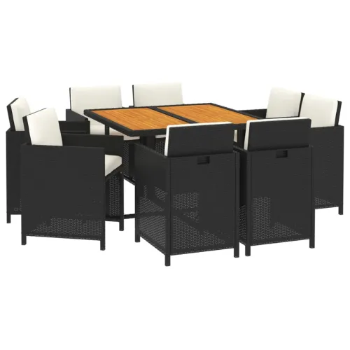 Vrtna garnitura - 9-dijelni vrtni blagovaonski set s jastucima crni od poliratana - Crna i krem bijela Dužina stola 109 cm 8 x f Cijena