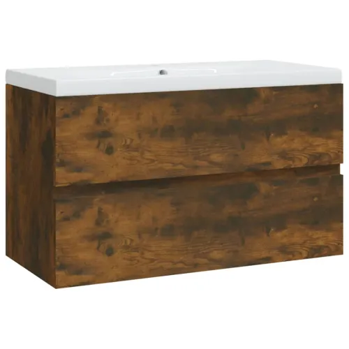 Ormarić s ugrađenim Lavabo - Umivaonikom boja dimljenog hrasta drveni - Dimljeni hrast 80 x 38.5 x 45 cm 1 bez slavine i odvoda Cijena