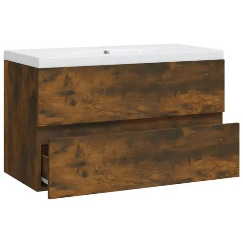 Ormarić s ugrađenim Lavabo - Umivaonikom boja dimljenog hrasta drveni - Dimljeni hrast 80 x 38.5 x 45 cm 1 bez slavine i odvoda Cijena