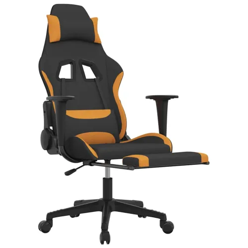 Masažna Gaming stolica od tkanine s osloncem crno-narančasta - Tamnožuta Sa naslonom za noge Cijena