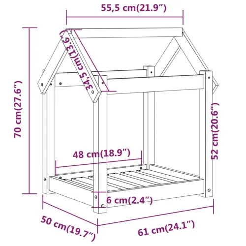 Krevet za pse sivi 61 x 50 x 70 cm od masivne borovine - Siva 61 x 50 x 70 cm Cijena