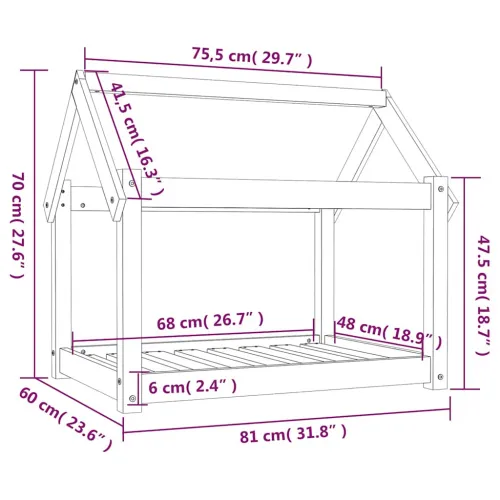 Krevet za pse 81x60x70 cm od masivne borovine - Prirodna 81 x 60 x 70 cm Cijena
