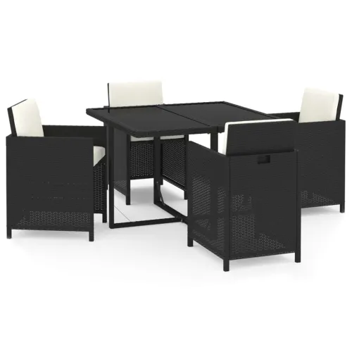 Vrtna garnitura - 5-dijelni vrtni blagovaonski set s jastucima od poliratana crni - Crna i krem bijela Dužina stola 109 cm 4 x f Cijena