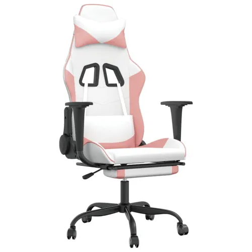Masažna Gaming stolica s osloncem bijelo-ružičasta umjetna koža - Bijela i ružičasta Sa naslonom za noge Cijena