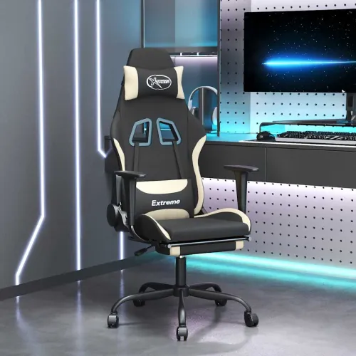 Masažna Gaming stolica od tkanine s osloncem za noge crna-krem - Krema Sa naslonom za noge Cijena