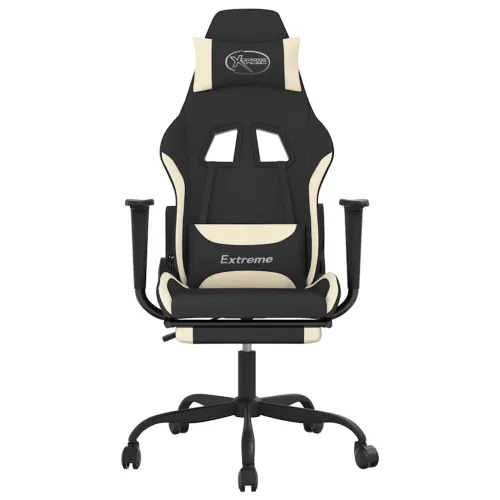 Masažna Gaming stolica od tkanine s osloncem za noge crna-krem - Krema Sa naslonom za noge Cijena