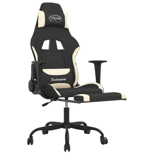 Masažna Gaming stolica od tkanine s osloncem za noge crna-krem - Krema Sa naslonom za noge Cijena