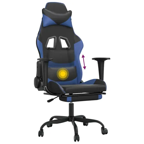Masažna Gaming stolica s osloncem crno-plava od umjetne kože - Crna i plava Sa naslonom za noge Cijena
