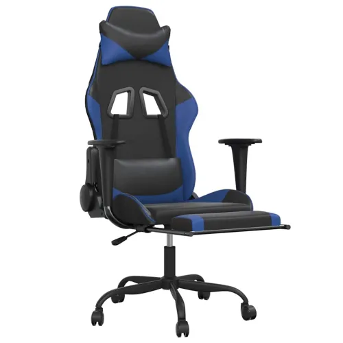 Masažna Gaming stolica s osloncem crno-plava od umjetne kože - Crna i plava Sa naslonom za noge Cijena