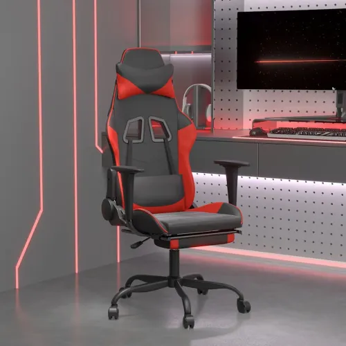 Masažna Gaming stolica s osloncem crno-crvena od umjetne kože - Crna i crvena Sa naslonom za noge Cijena