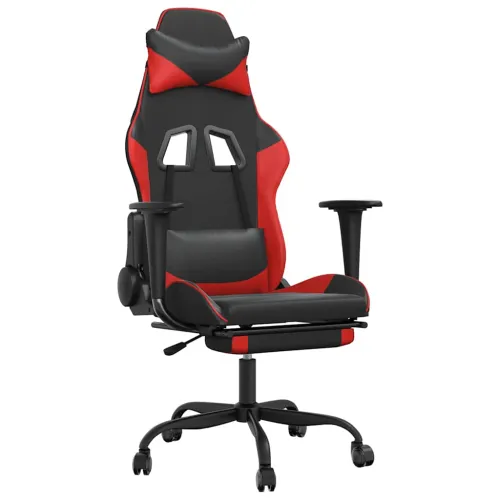 Masažna Gaming stolica s osloncem crno-crvena od umjetne kože - Crna i crvena Sa naslonom za noge Cijena
