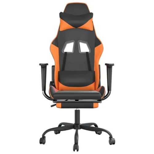 Masažna Gaming stolica s osloncem crno-narančasta umjetna koža - Crna i narančasta Sa naslonom za noge Cijena