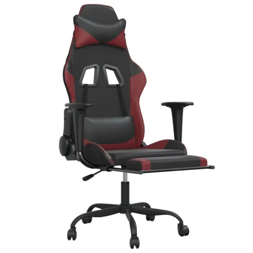 Masažna Gaming stolica s osloncem crna i boja vina umjetna koža - Crna i crvena boja vina Sa naslonom za noge Cijena