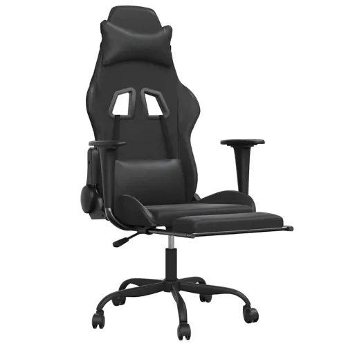 Masažna Gaming stolica s osloncem za noge crna od umjetne kože - Crna Sa naslonom za noge Cijena