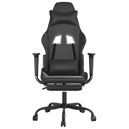Masažna Gaming stolica s osloncem za noge crna od umjetne kože - Crna Sa naslonom za noge Cijena