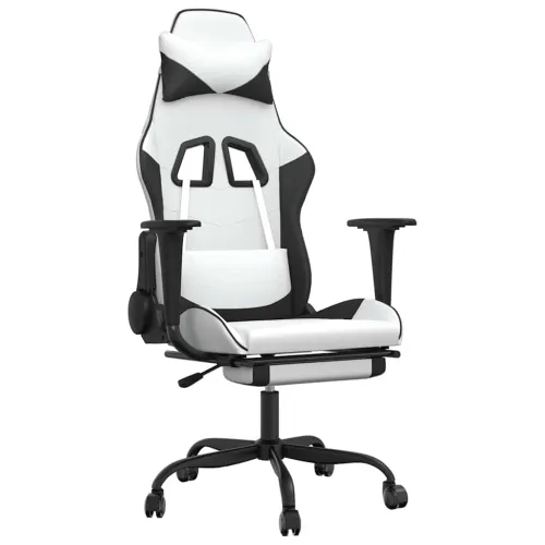 Masažna Gaming stolica s osloncem bijelo-crna od umjetne kože - Bijela i crna Sa naslonom za noge Cijena