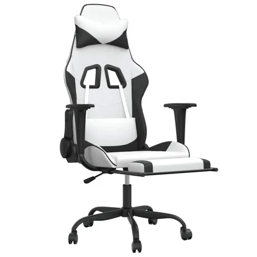 Masažna Gaming stolica s osloncem bijelo-crna od umjetne kože - Bijela i crna Sa naslonom za noge Cijena