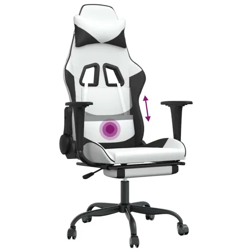 Masažna Gaming stolica s osloncem bijelo-crna od umjetne kože - Bijela i crna Sa naslonom za noge Cijena