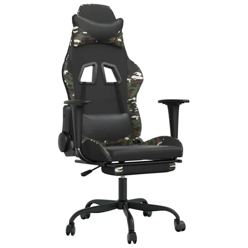 Masažna Gaming stolica s osloncem crno-maskirna od umjetne kože - Crna i maskirna Sa naslonom za noge Cijena