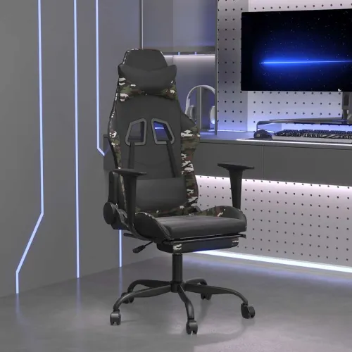 Masažna Gaming stolica s osloncem crno-maskirna od umjetne kože - Crna i maskirna Sa naslonom za noge Cijena