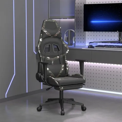 Masažna Gaming stolica s osloncem crno-maskirna od umjetne kože - Crna i maskirna Sa naslonom za noge Cijena